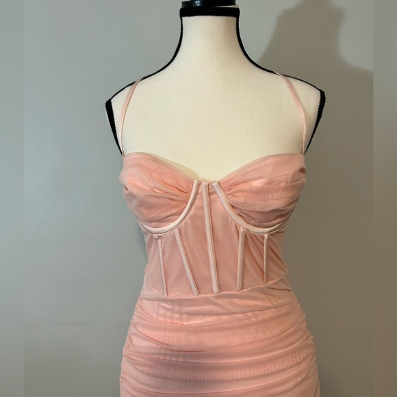 Oh Polly “Cherish Me”  Midi Women’s Dress with Mesh Overlay & Ruche Size 6 - Picture 8 of 10